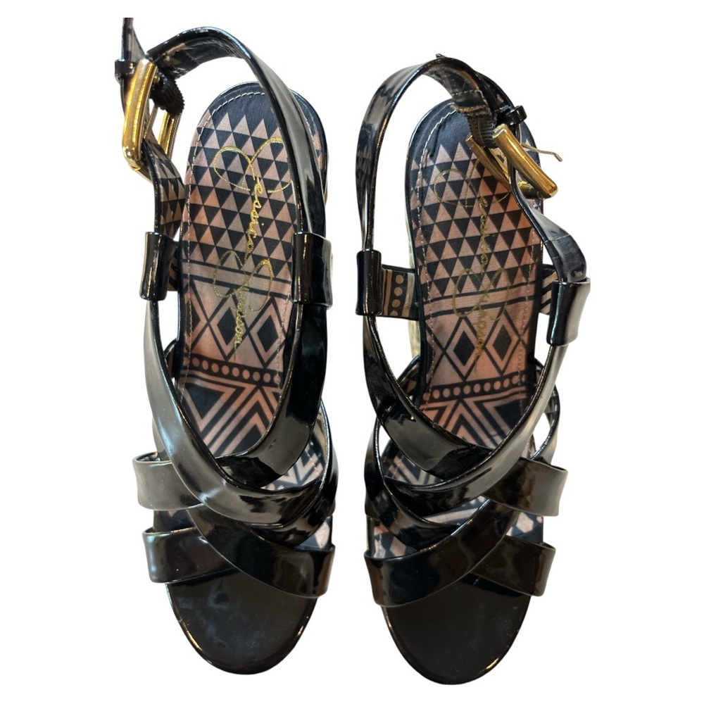 Jessica Simpson Catalina Black Patent Wedge Sandals - Picture 6 of 11